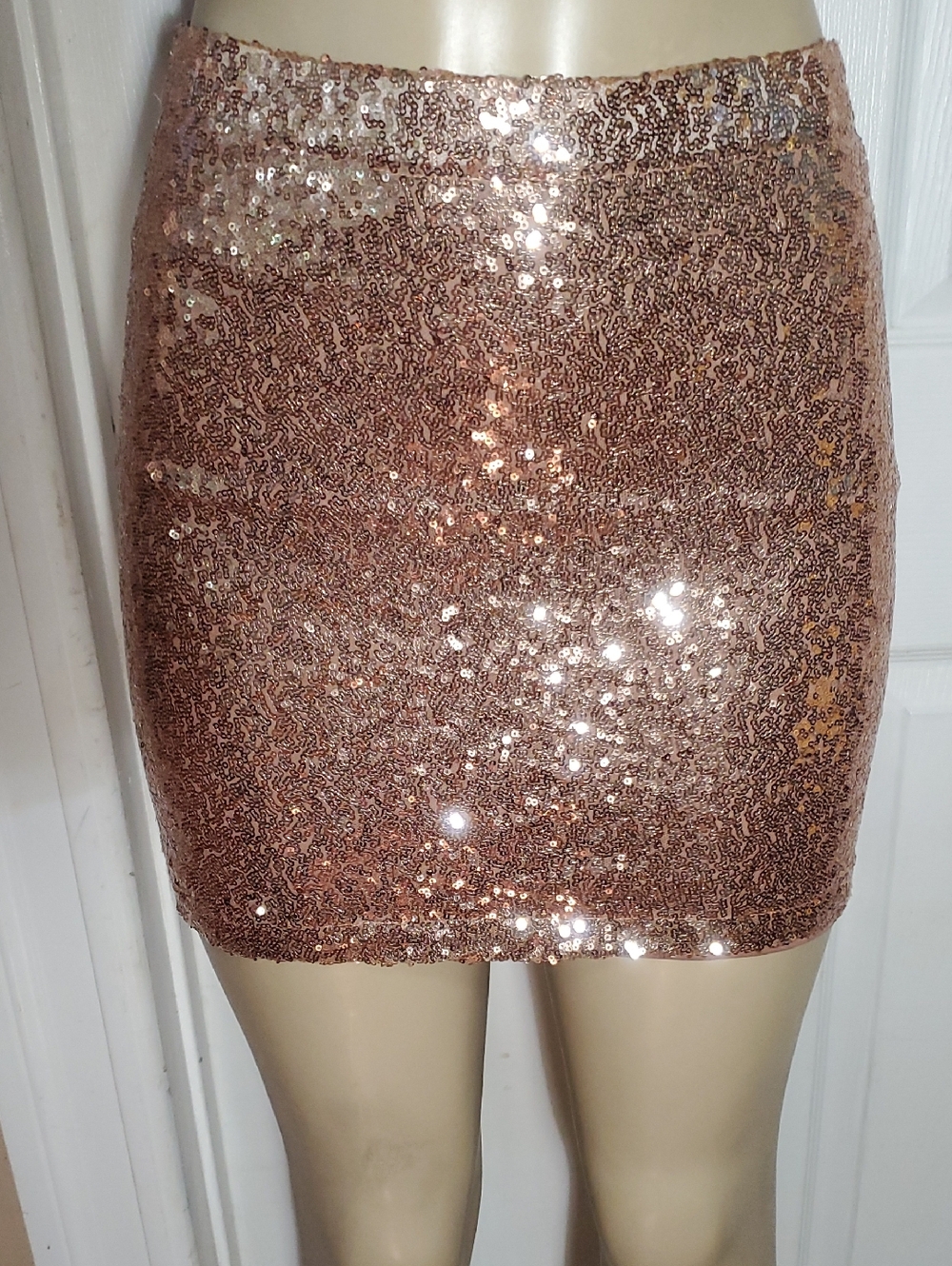 Mind Code Rose Gold Sequin Mini Skirt
